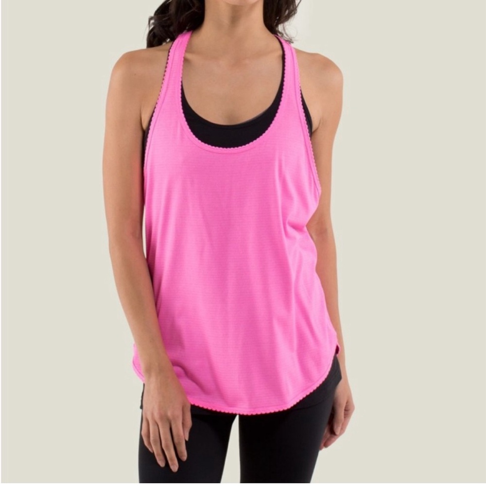 Lululemon 105 F Singlet *Silver Neon Hot Heathered Zing Pink 8 large tank top
